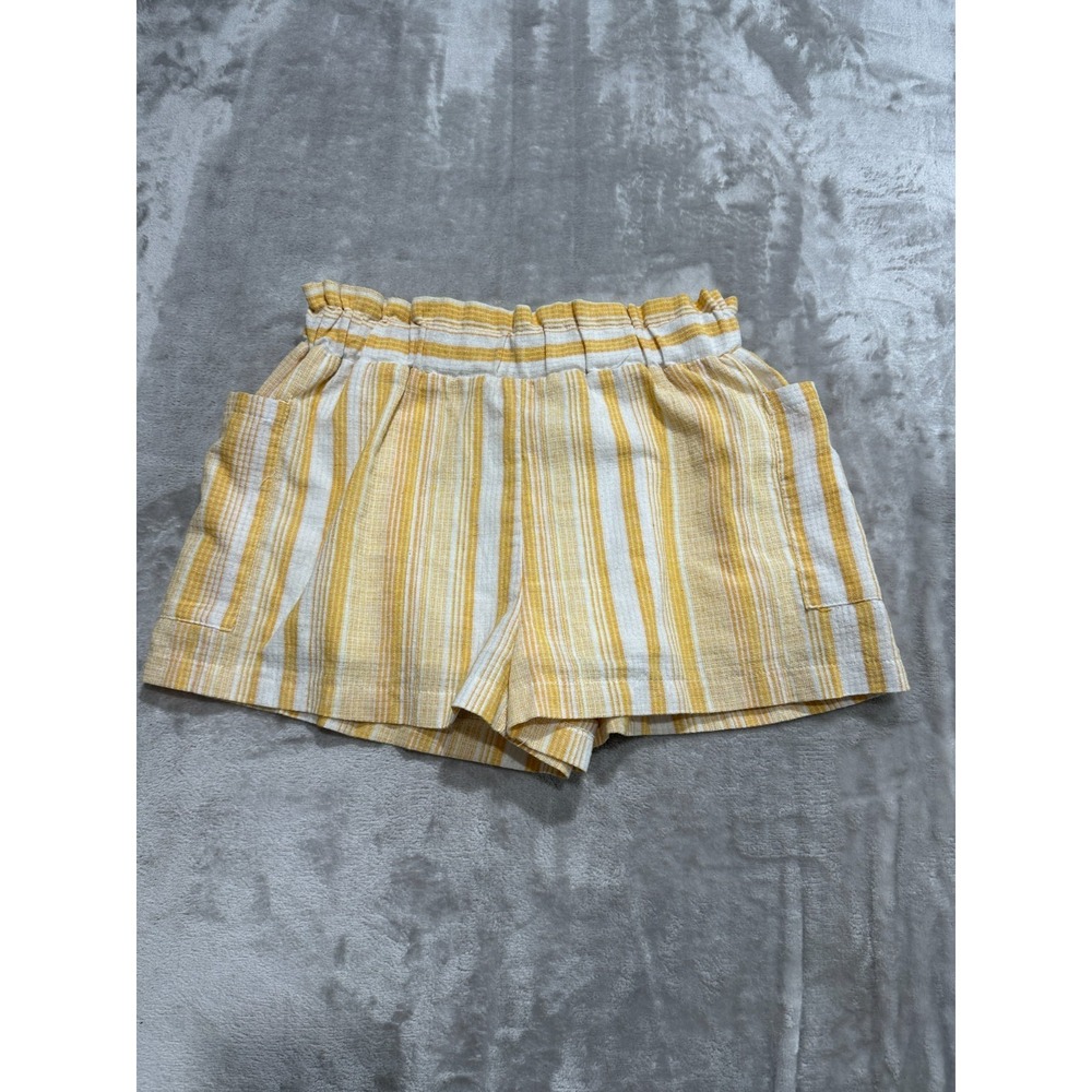 Favlux Fashion Shorts Women Size Medium Yellow White Stripes Elastic Waist EUC